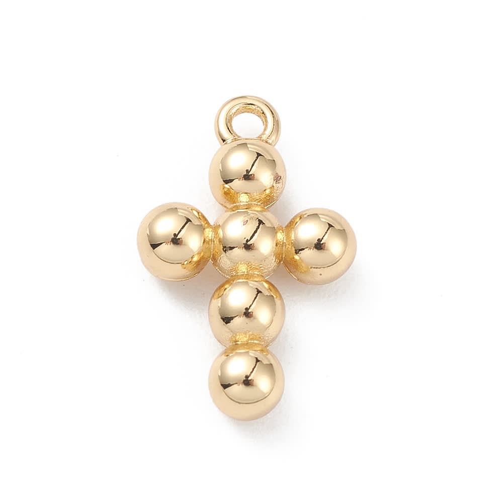 Dije colgante cruz balines 14.5 mm baño de oro / unidad1