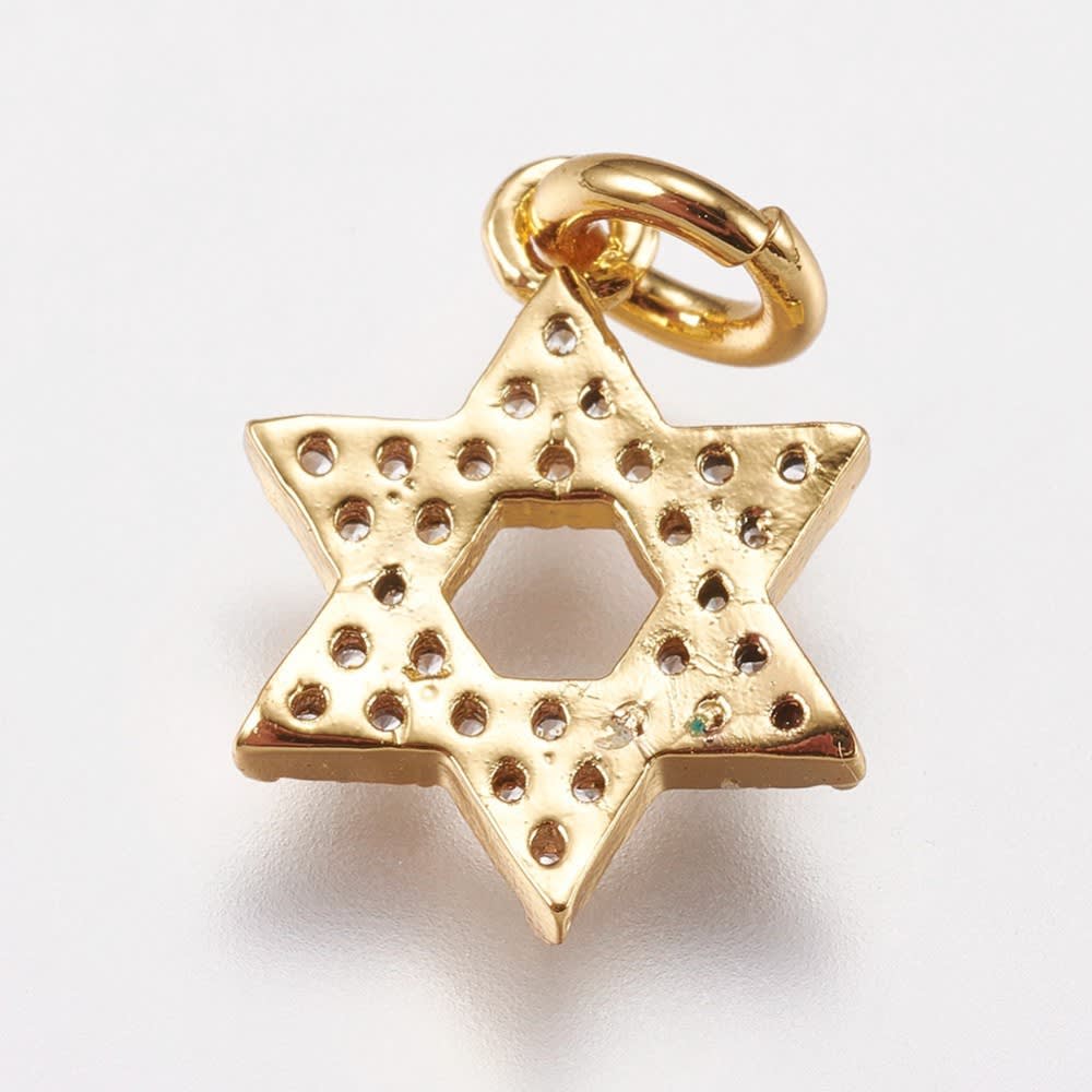 Dije colgante estrella de David 13.5 mm zircón baño de oro / unidad2