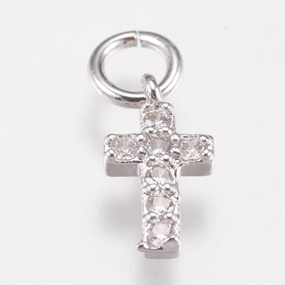 Dije colgante cruz zircón 9x5 mm baño de oro / unidad2