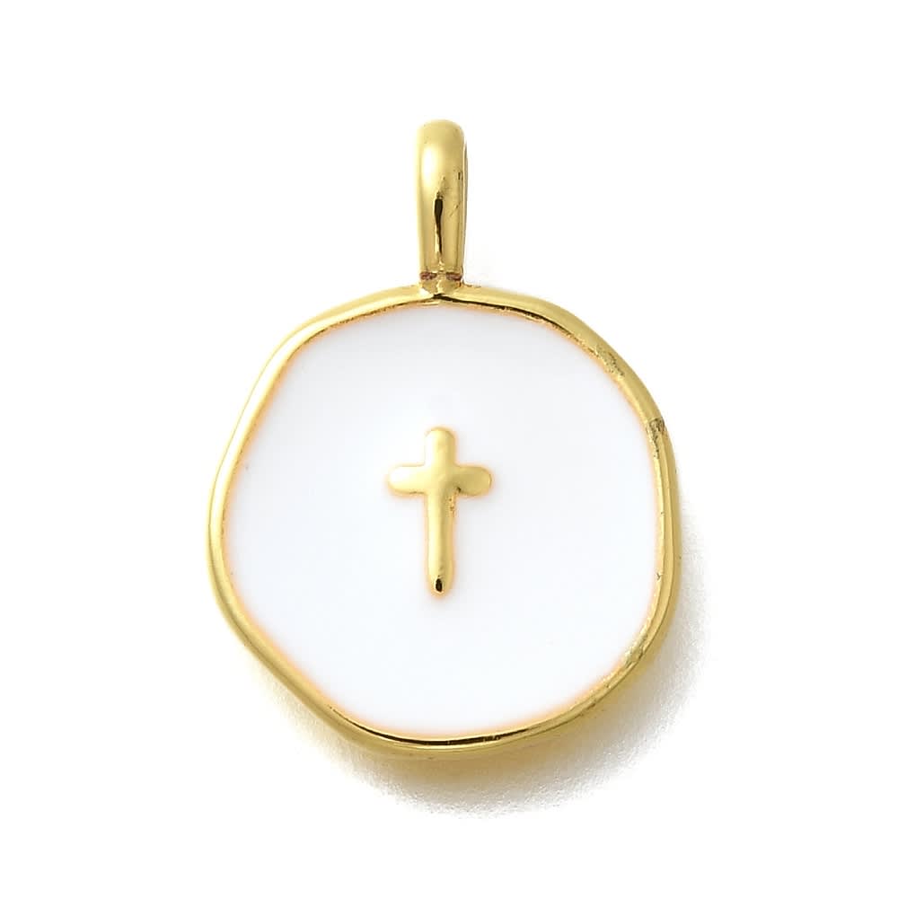 Dije colgante esmaltado cruz 18.5 mm baño oro / unidad2