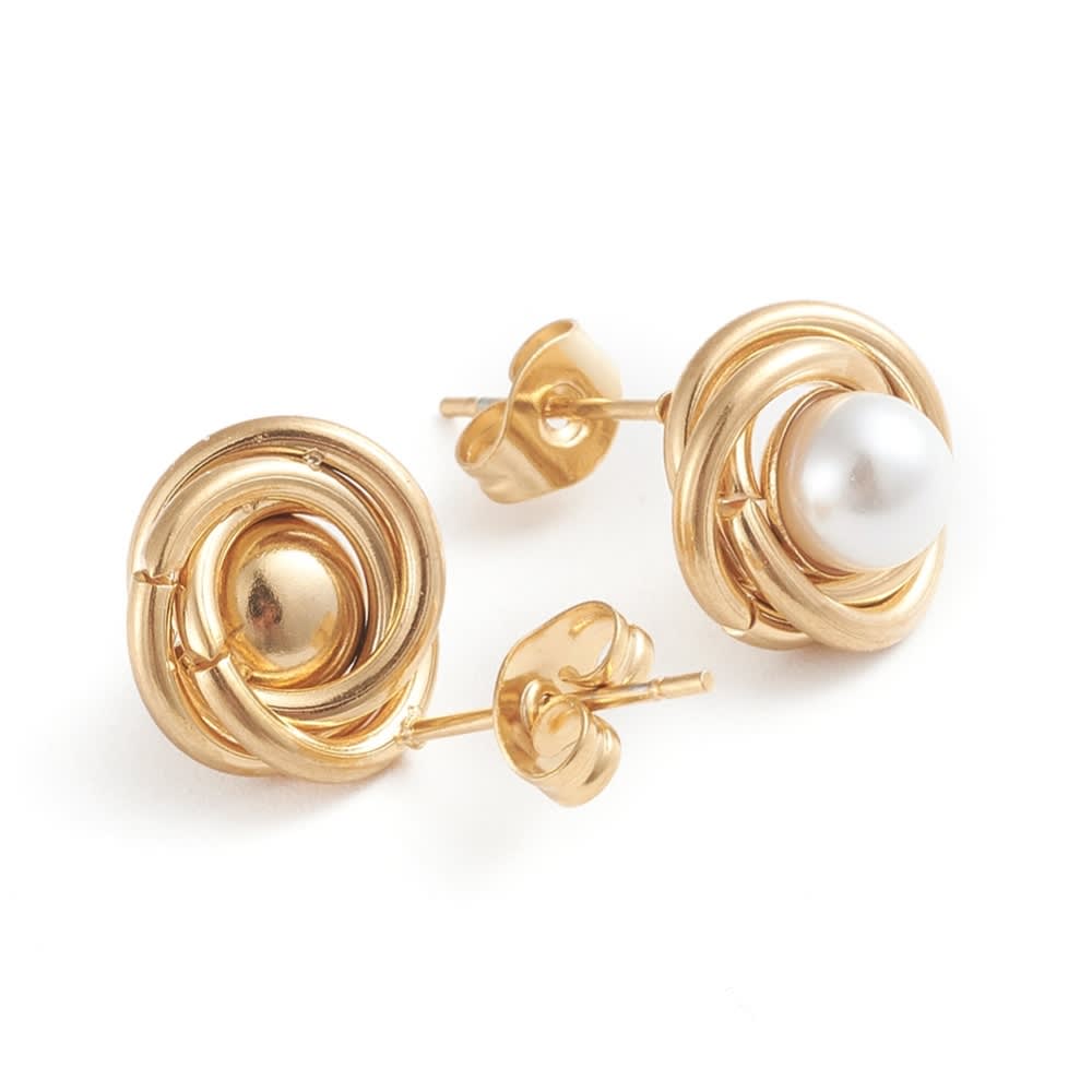 Aros topo topito nudo y perlas 11 mm acero / par3