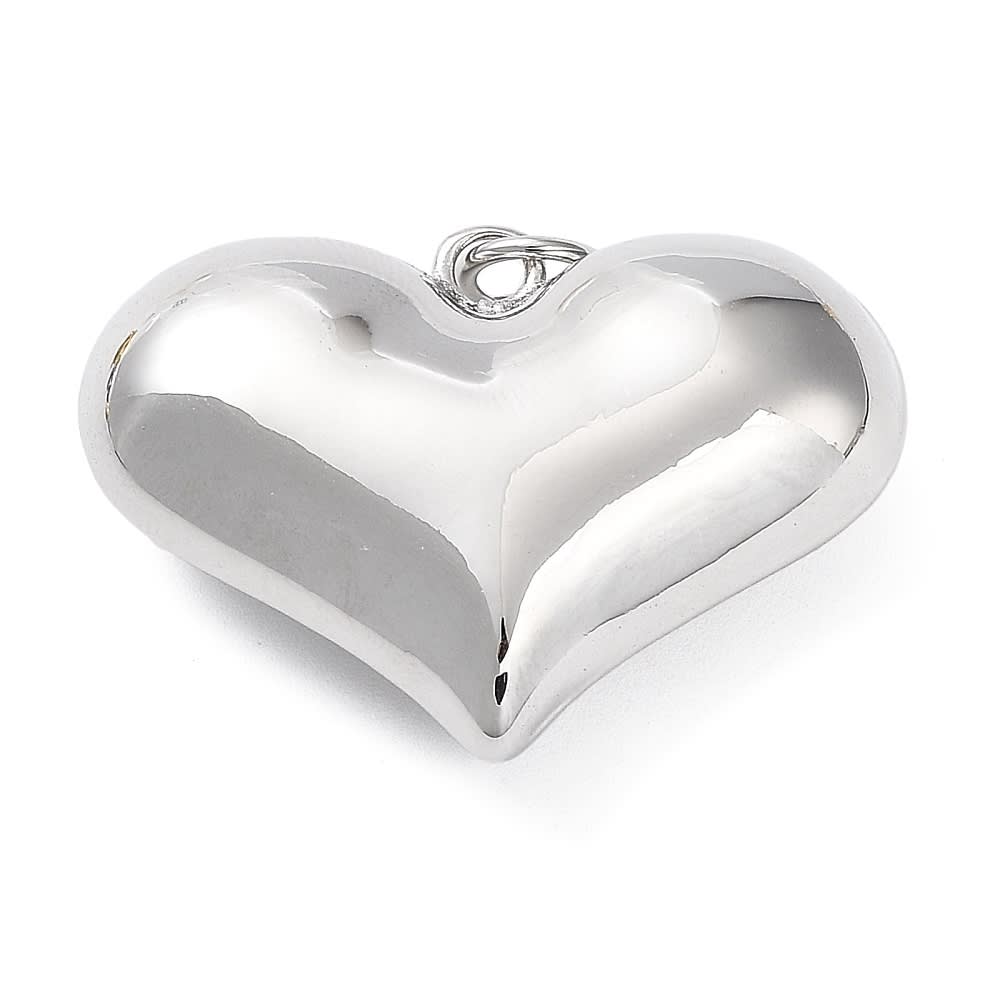 Dije colgante corazón inflado chunky 27 mm baño oro platino / unidad3
