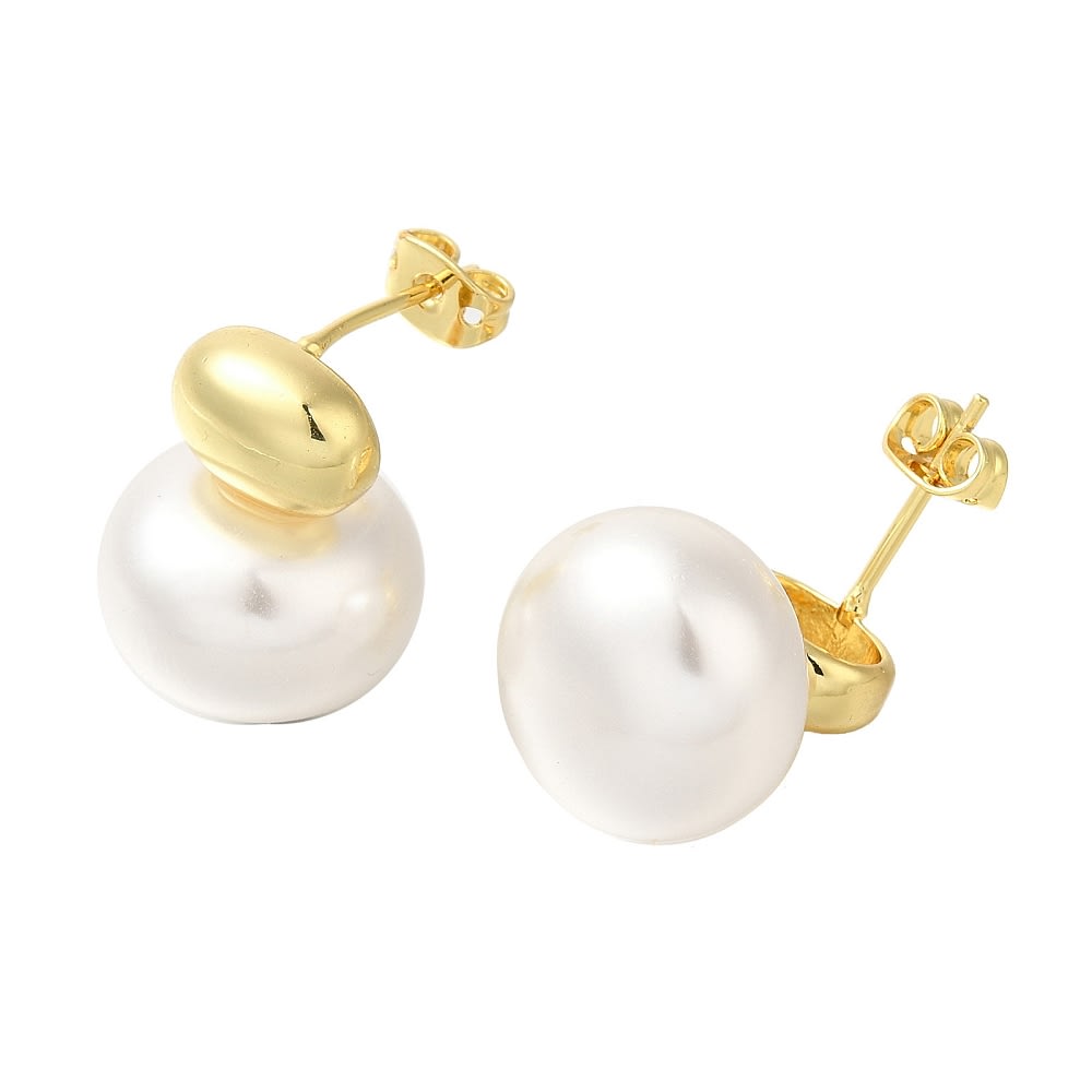 Aros topo topito ovalo y perla 19 mm baño oro / par2