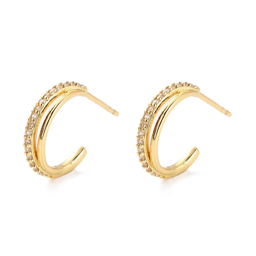 Aros argollas aretes tipo C zircón baño de oro platino / par3