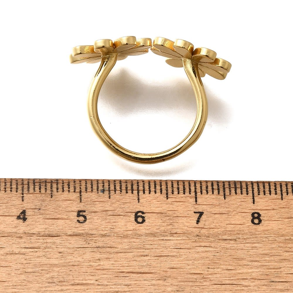 Anillo ajustable doble margarita blanca baño de oro / unidad2