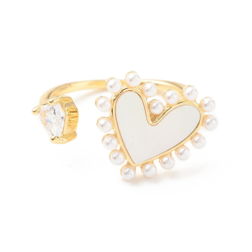 Anillo ajustable corazón perlas baño de oro / unidad3