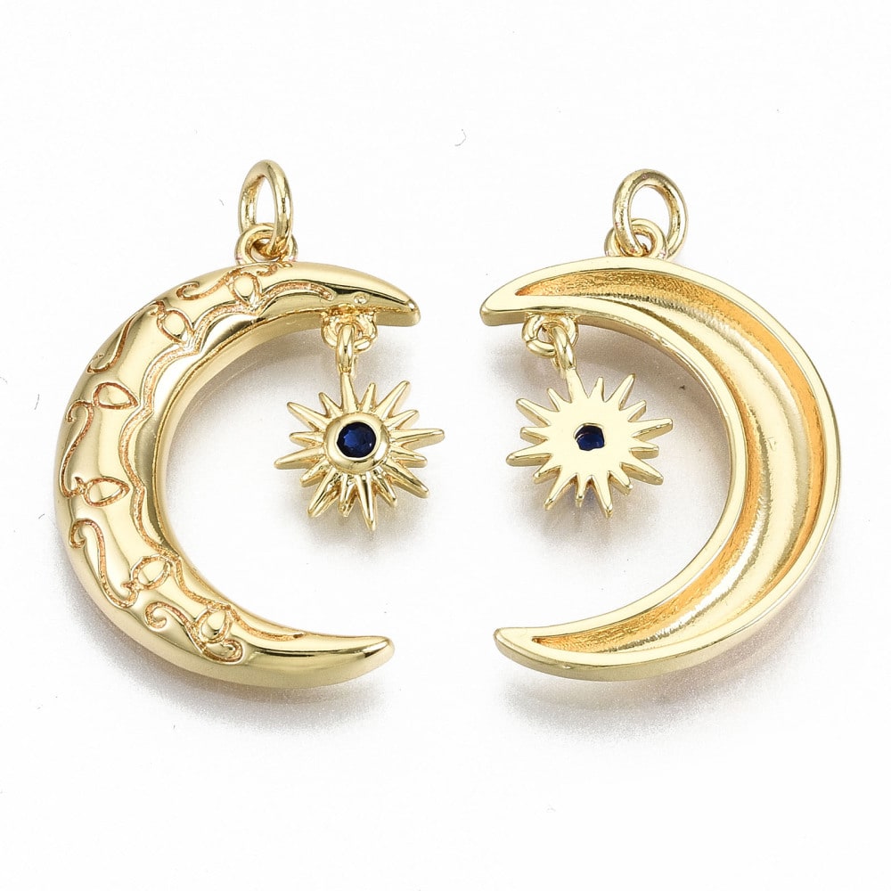 Dije colgante media luna sol estrella baño de oro zircón / unidad2