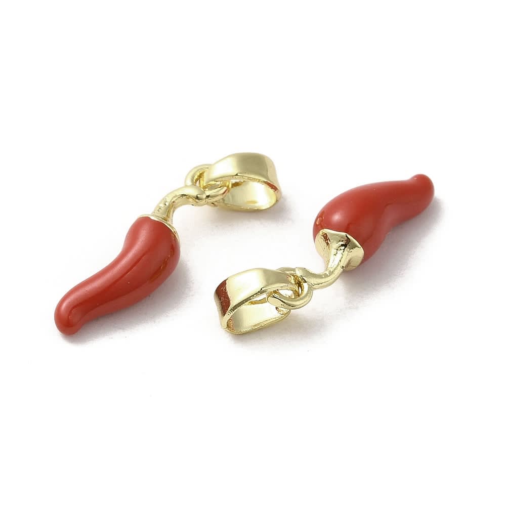 Dije colgante esmaltado mini ají rojo 16 mm baño de oro / unidad2