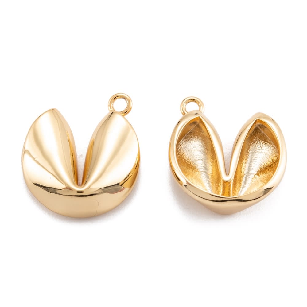 Dije colgante galleta de la fortuna suerte 17 mm baño oro / unidad3