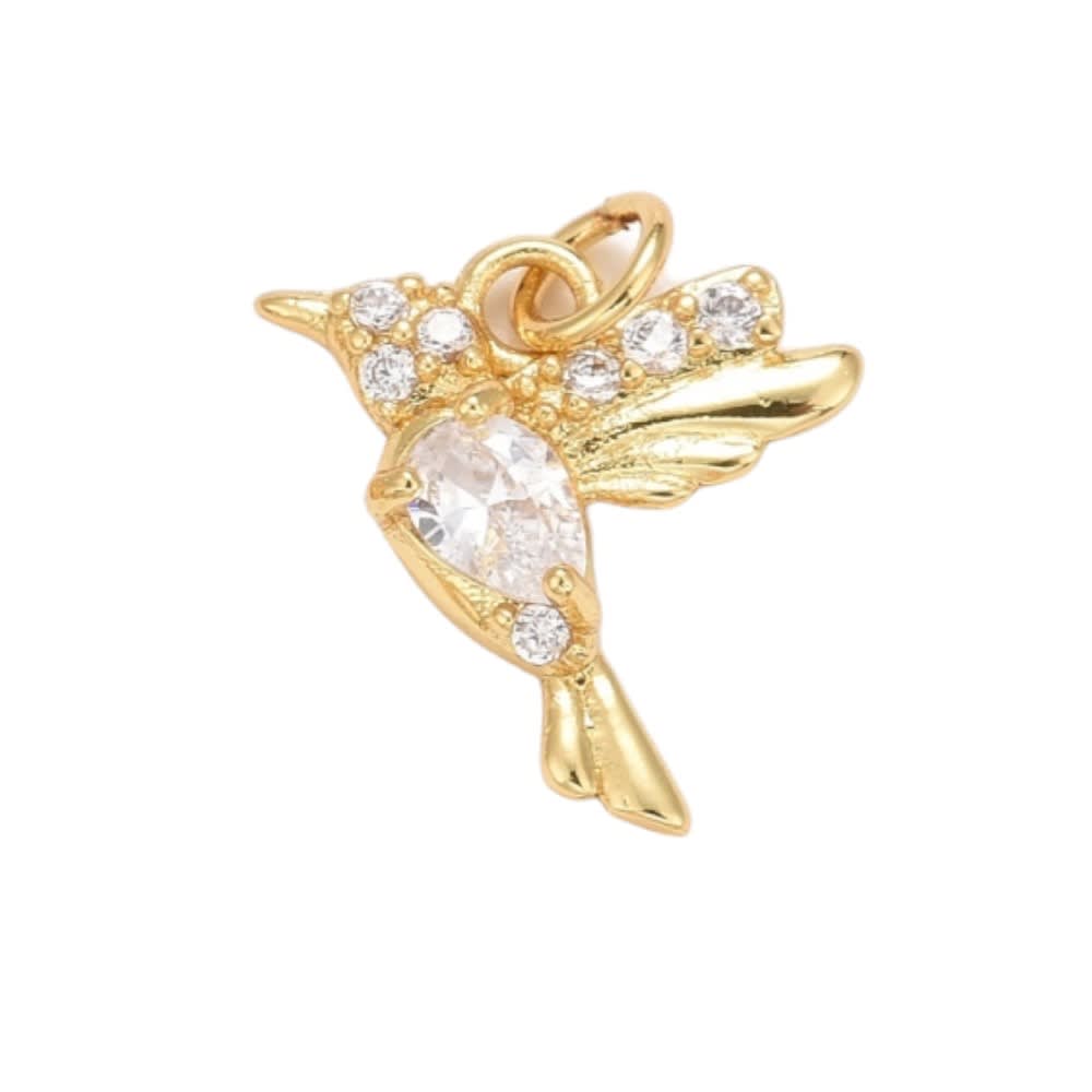 Dije colgante pájaro colibrí zircón 16 mm baño de oro / unidad4