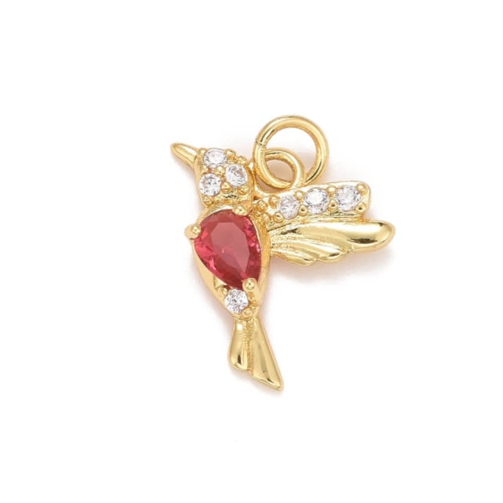 Dije colgante pájaro colibrí zircón 16 mm baño de oro / unidad2
