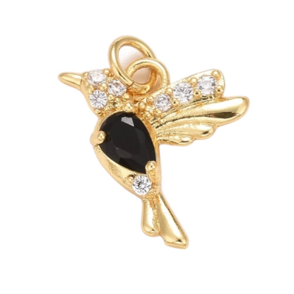 Dije colgante pájaro colibrí zircón 16 mm baño de oro / unidad5