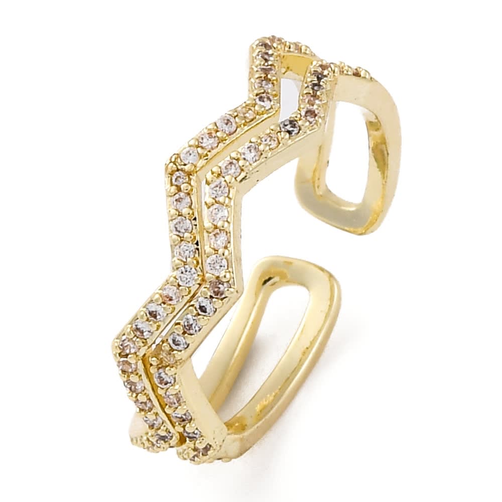 Anillo ajustable doble zig zag baño de oro / unidad1