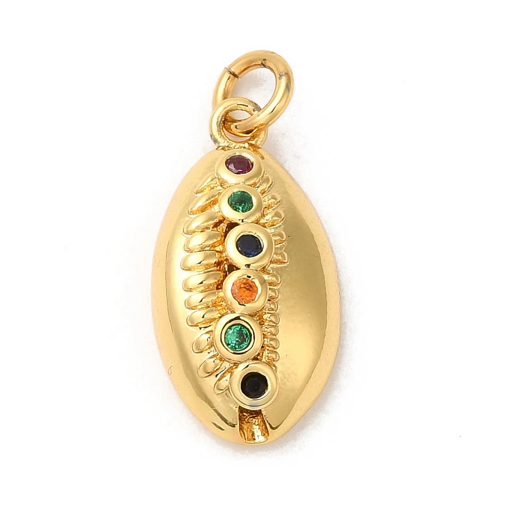 Dije colgante concha cauri 18.5 mm zircón baño de oro / unidad1