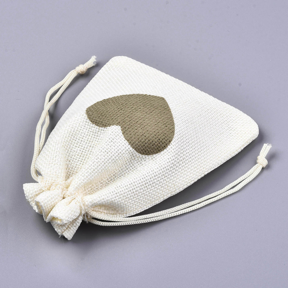 Pack bolsa arpillera tela 14x10 cm corazón verde / 5 uds3