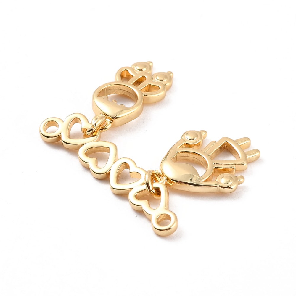 Dije conector corazones con niños colgante baño oro / unidad2
