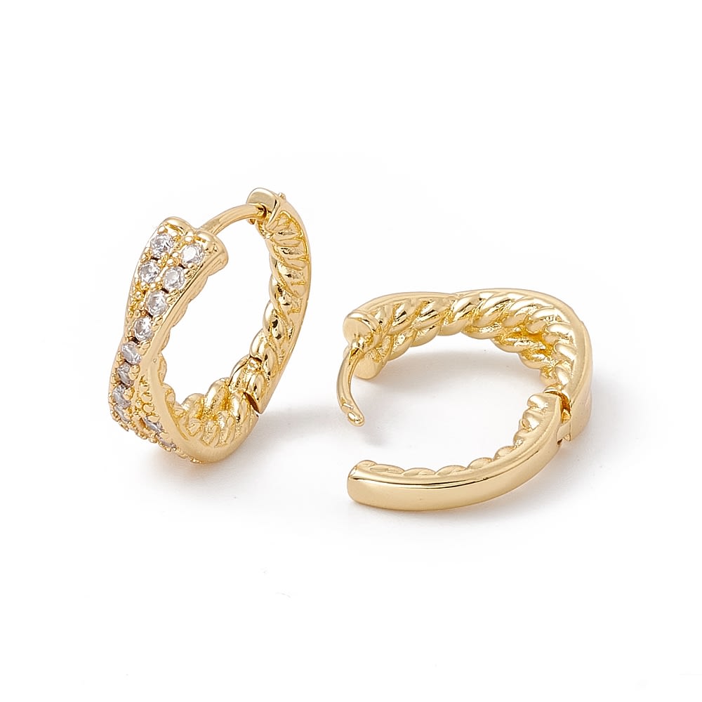 Aros argollas entrelazadas con zircón baño de oro / par2
