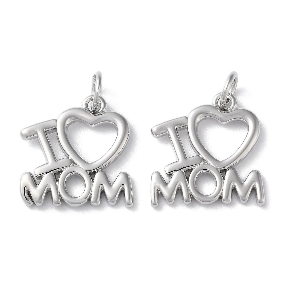 Dije colgante I love mom mamá madre 14.5 mm plateado / unidad1