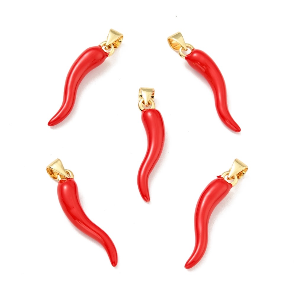 Dije esmaltado ají rojo 26.5 mm baño de oro / unidad2