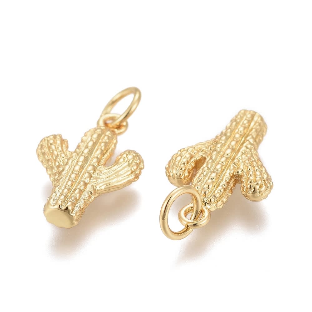 Dije colgante cactus 13.5 mm baño de oro / unidad2