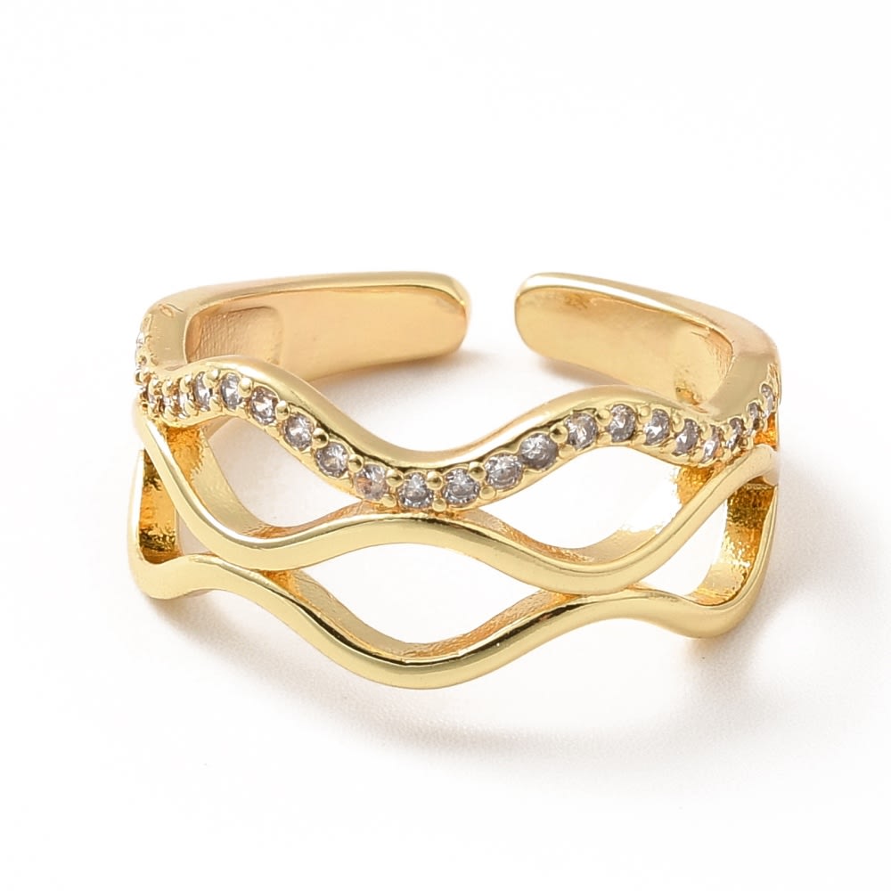 Anillo ajustable ondas zircones baño oro / unidad2
