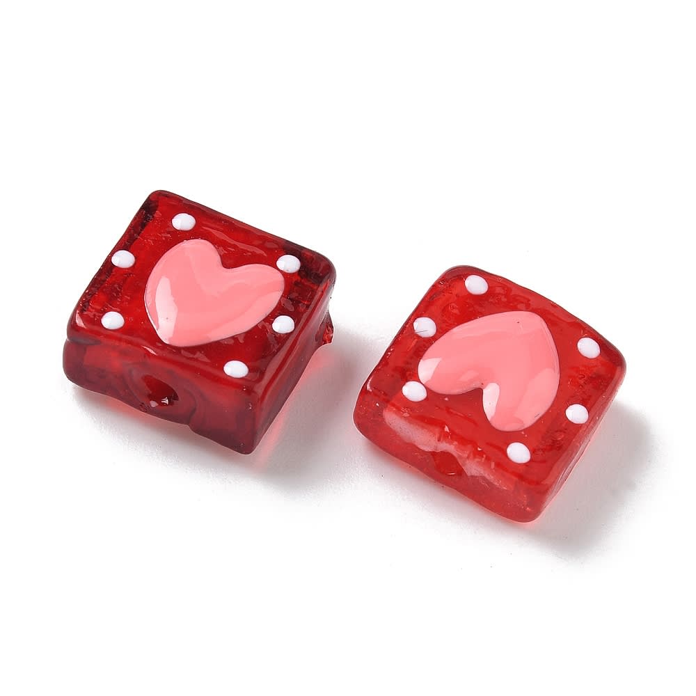 Dije pasador cuboide 16x15 mm corazón murano / unidad2
