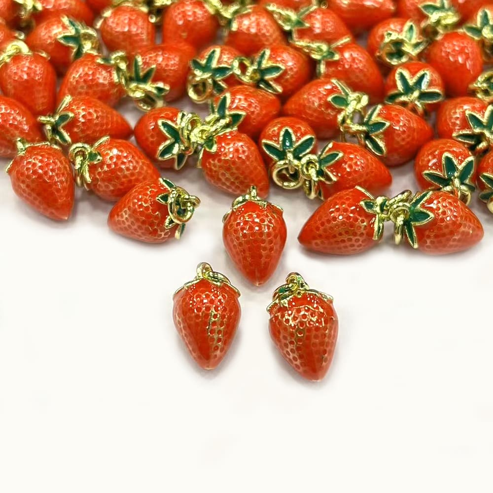 Dije colgante fresa frutilla 11.5 mm baño de oro / unidad2
