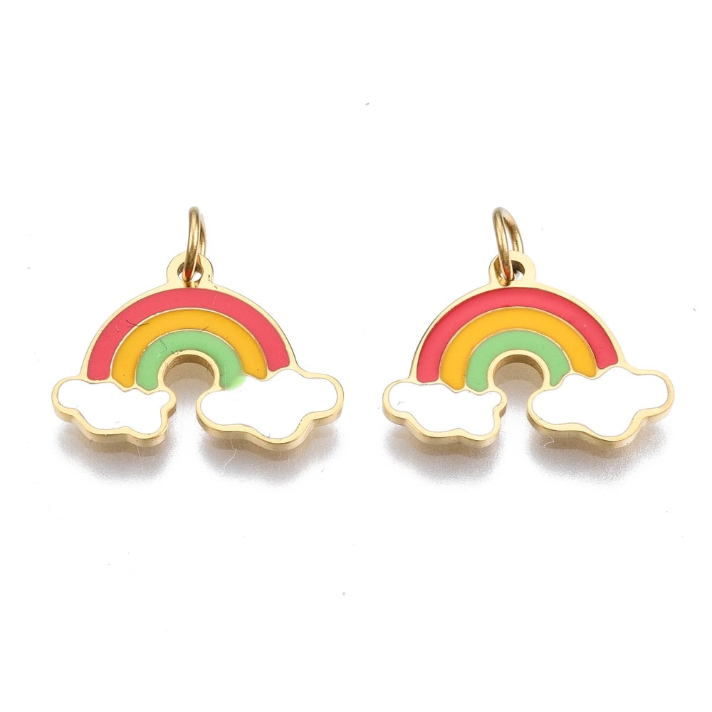 Dije colgante esmaltado arco iris nube 11 mm acero / unidad1