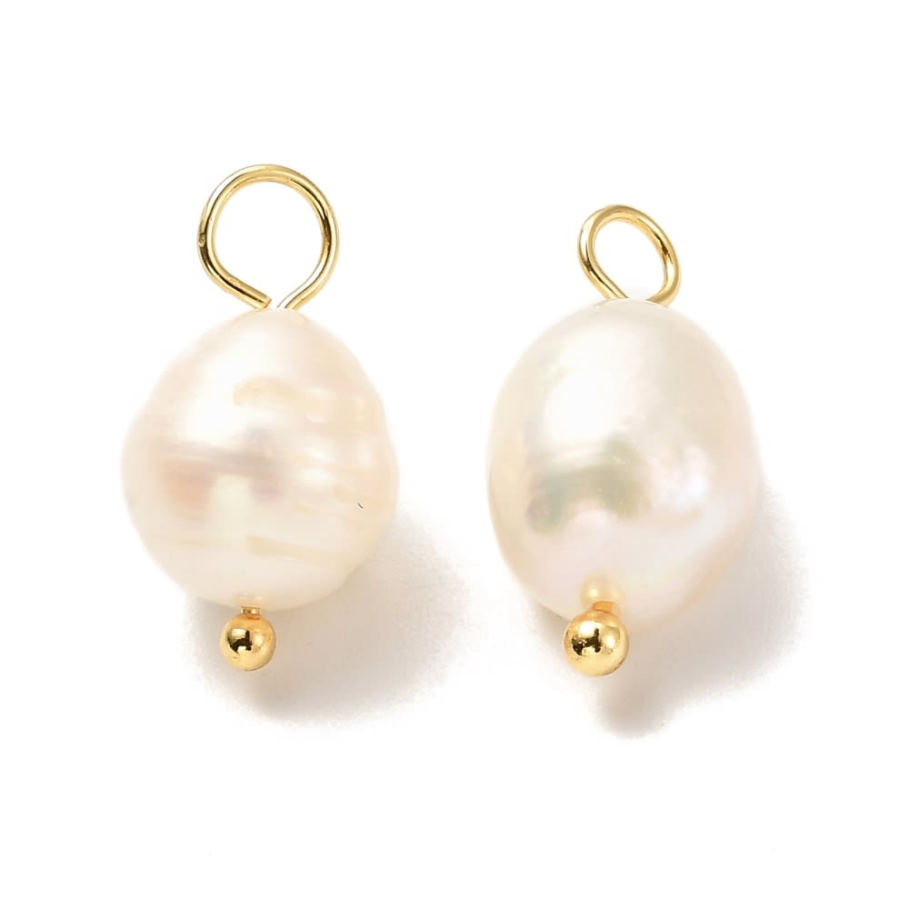 Dije colgante perla natural 10 mm baño oro / unidad2