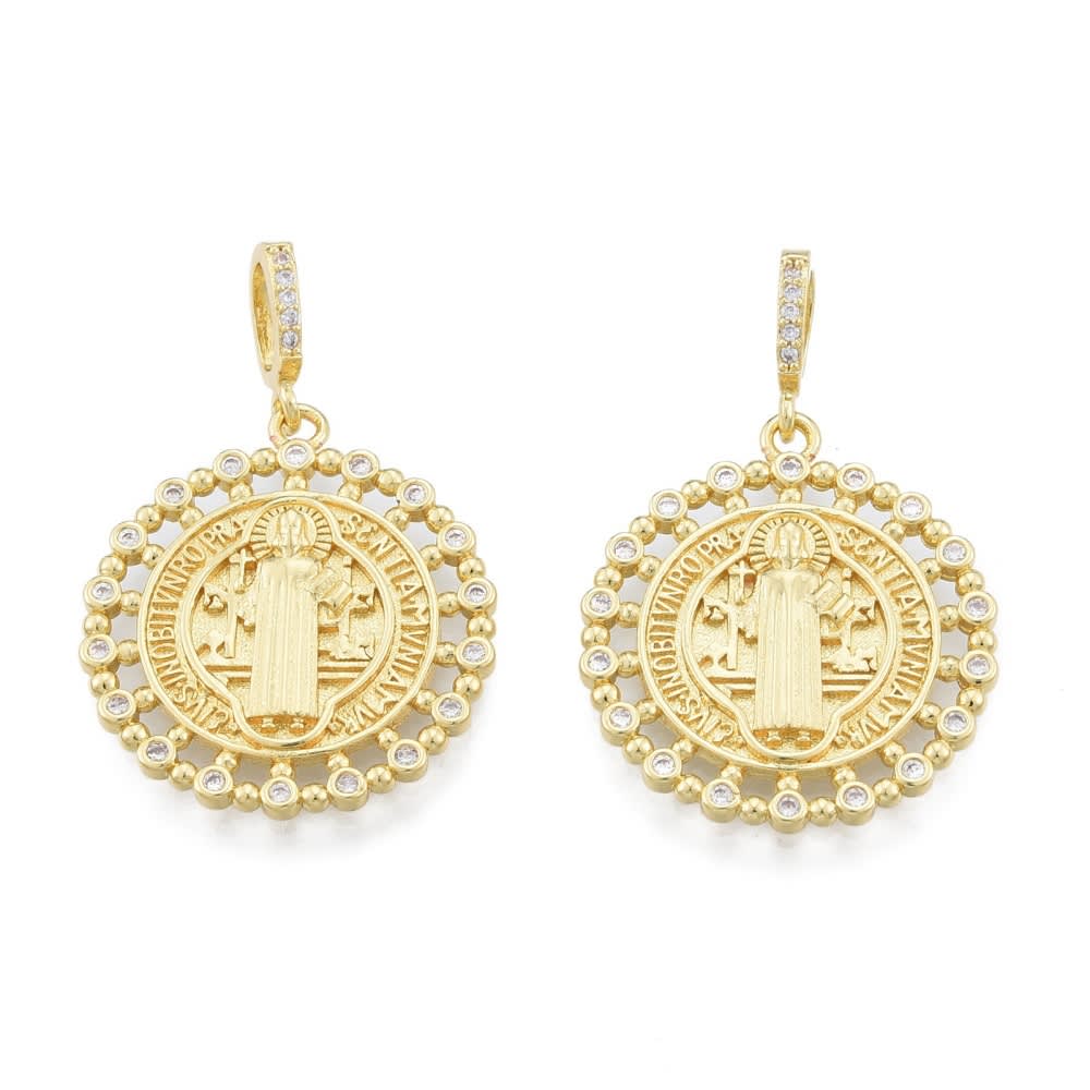 Dije colgante religioso San Benito 25 mm baño oro / unidad1