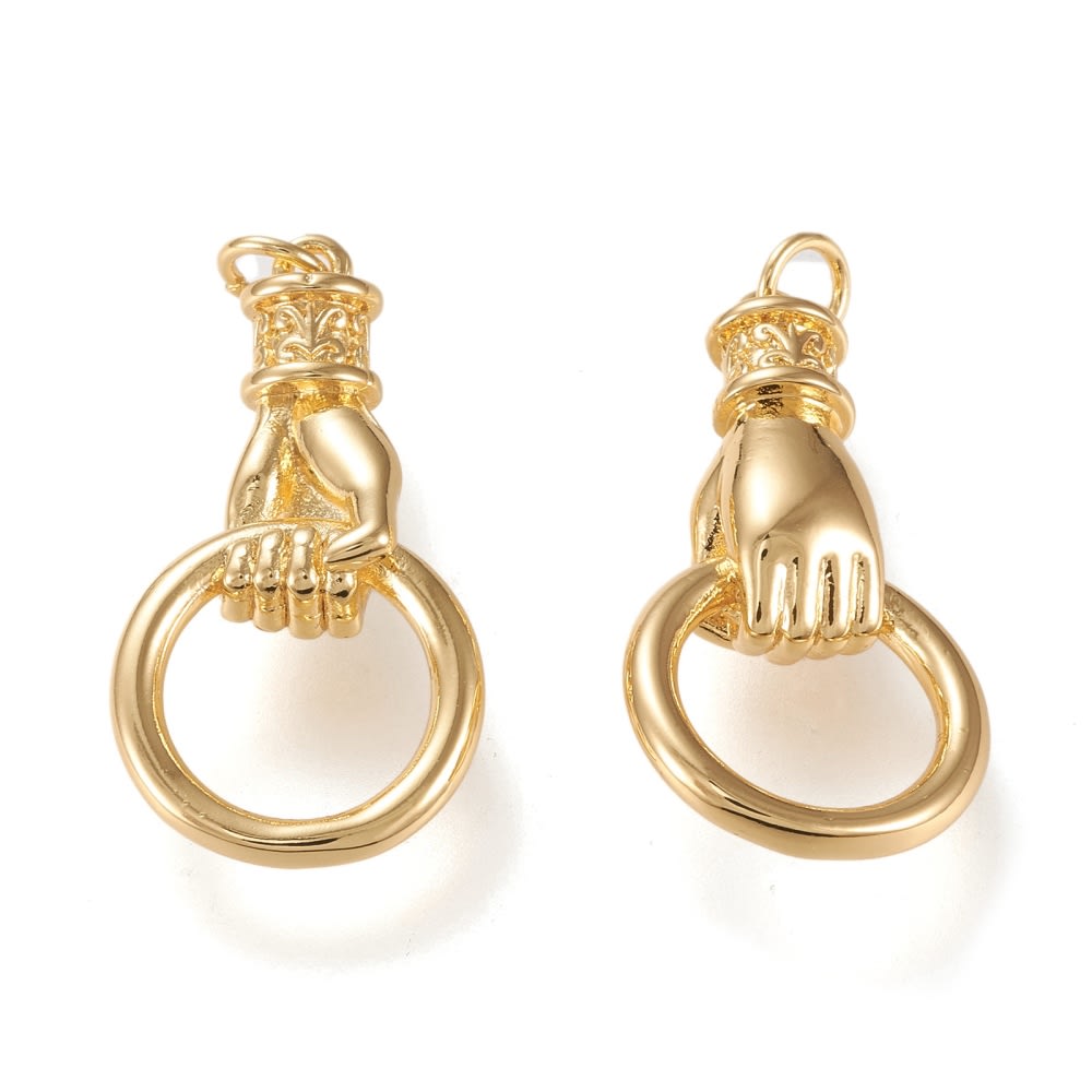 Dije colgante mano higa puño aro 28 mm baño de oro / unidad2