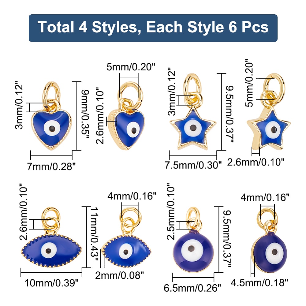 Dije colgante ojo turco esmaltado redondo corazón alargado estrella azul / unidad2