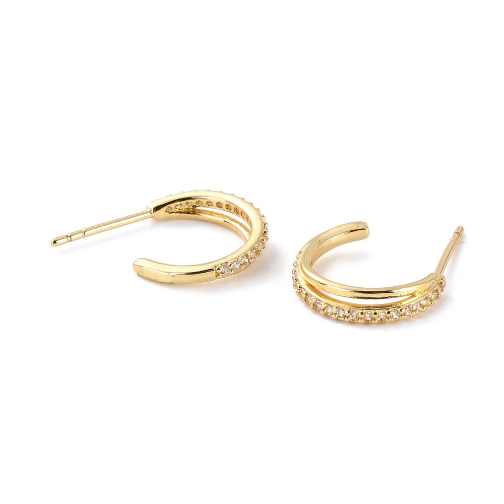 Aros argollas aretes tipo C zircón baño de oro platino / par4