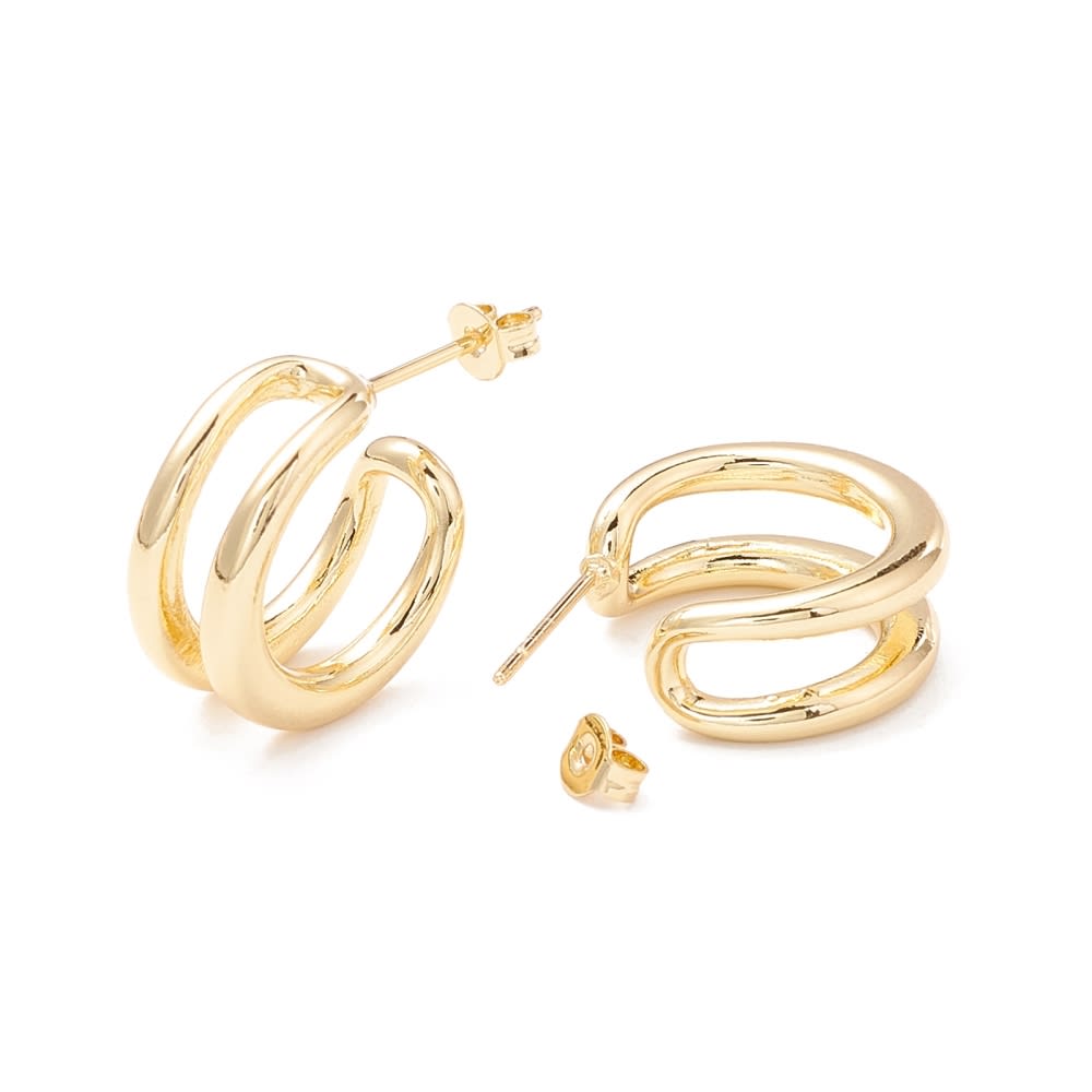 Aros argollas aretes tipo C doble baño de oro / par3