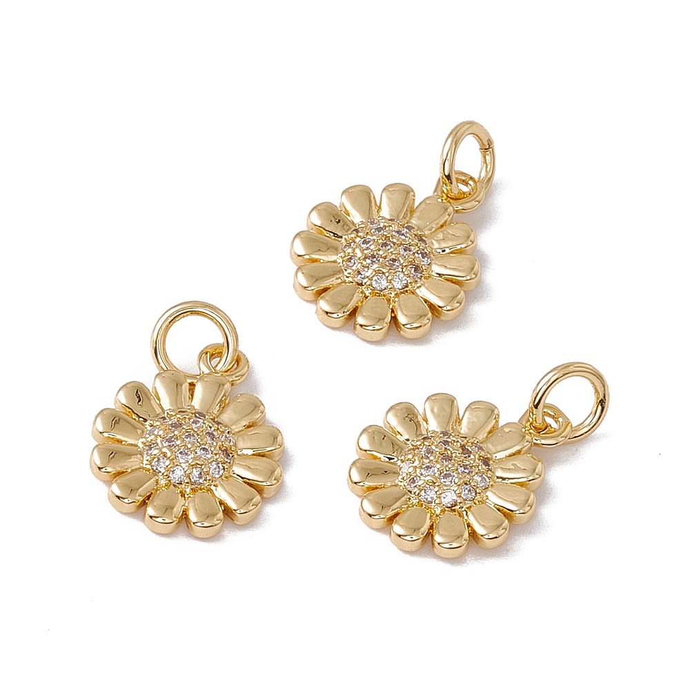 Dije colgante flor girasol zircón 14 mm baño de oro / unidad3