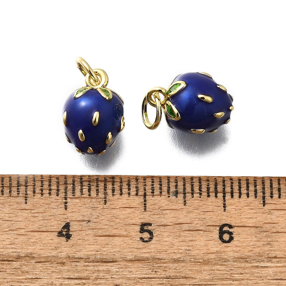 Dije colgante esmaltado mora fresa frutilla azul 11 mm baño oro / unidad3