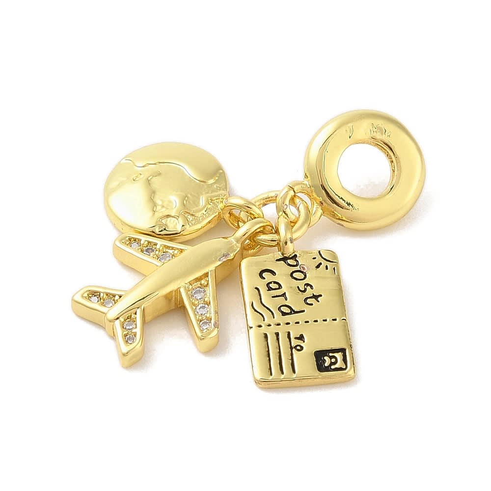 Colgante europeo charm planeta avión viaje tarjeta postal baño oro / unidad2