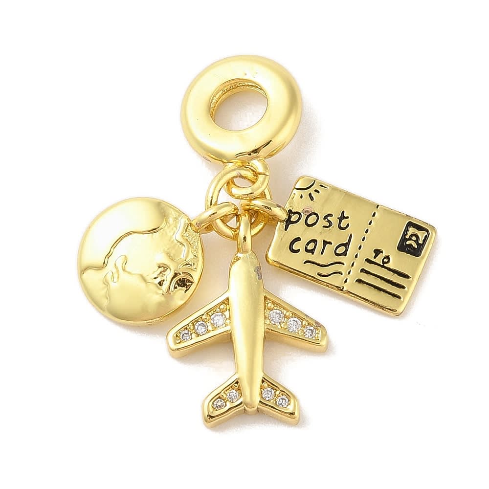 Colgante europeo charm planeta avión viaje tarjeta postal baño oro / unidad1