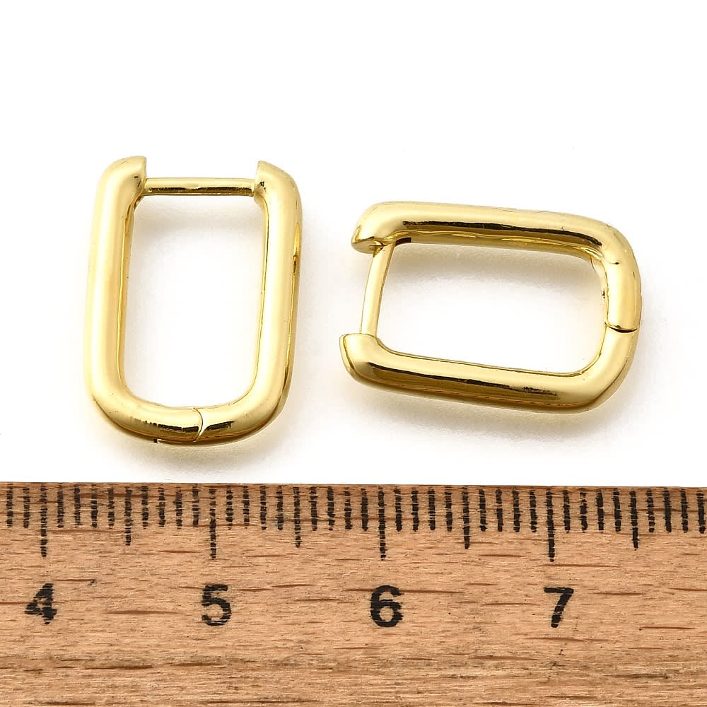 Aros argollas huggie rectangular 17.5 mm baño oro / par2