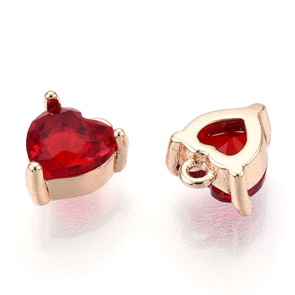Dije colgante corazón zircón rojo 7 mm baño oro / unidad2