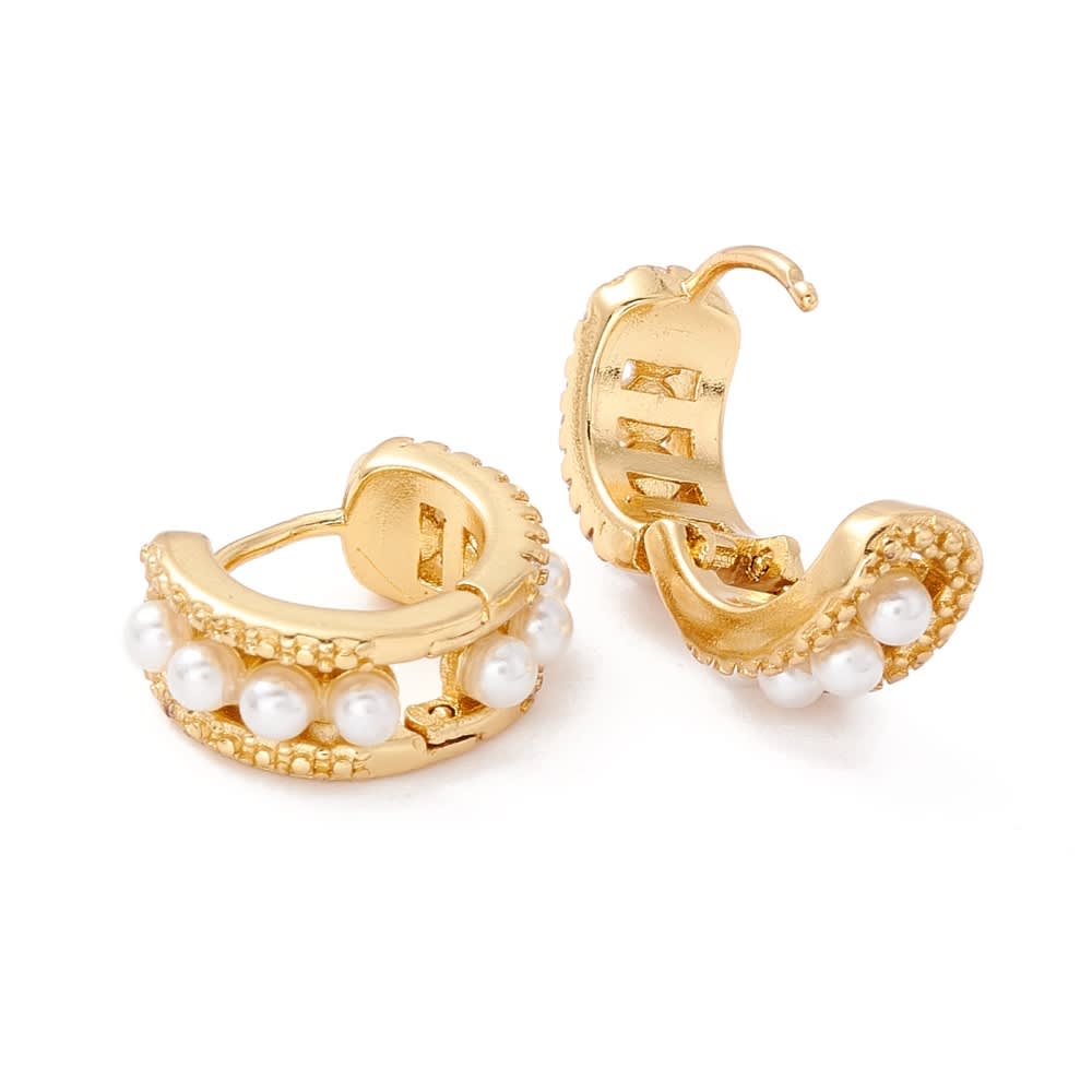 Aros argollas chunky con perlas 16 mm baño de oro / par2