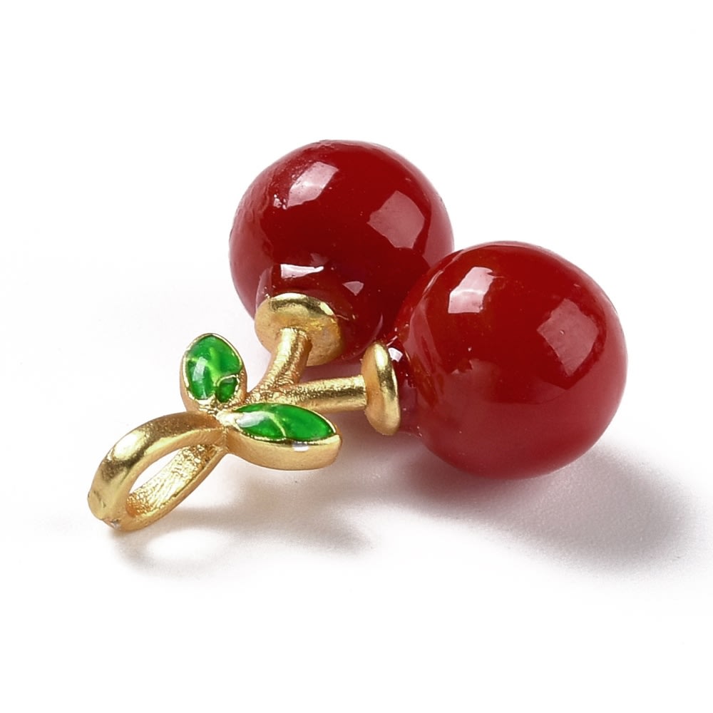 Dije colgante cereza guinda 19 mm murano baño oro / unidad2