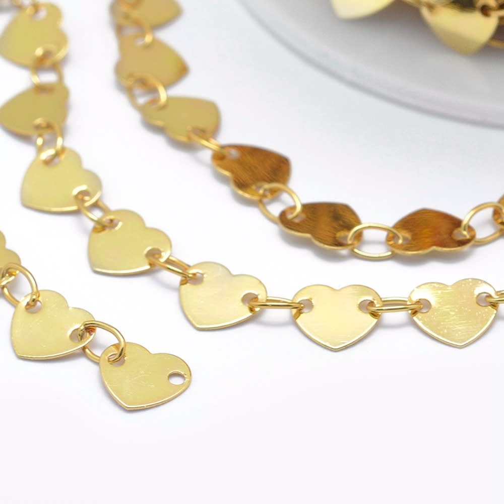 Cadena corazón corrido baño de oro platino / metro1