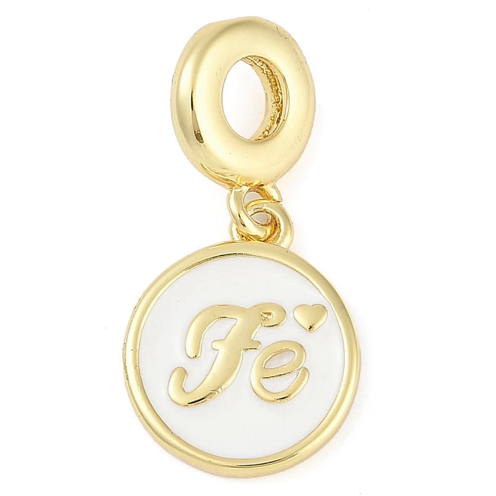 Colgante europeo charm palabra Fe religioso baño oro esmaltado / unidad2