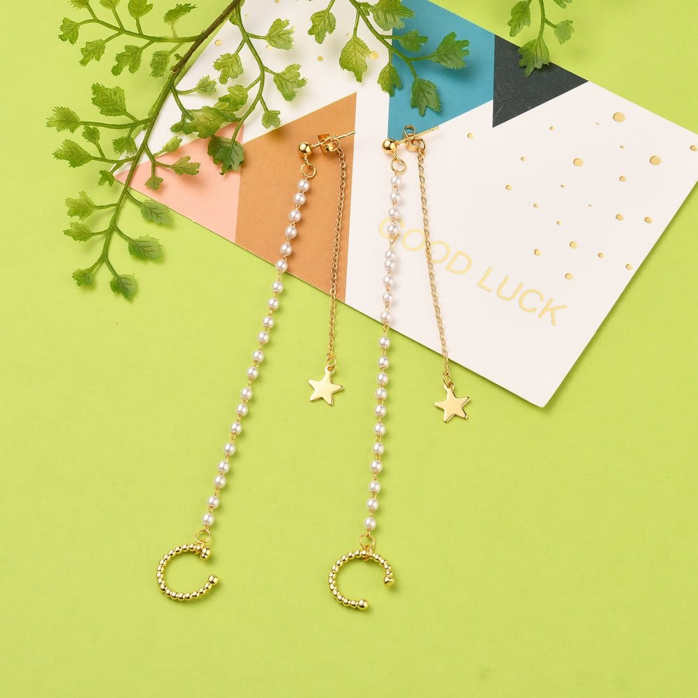 Ear cuff aros solitarios perlas con topito estrella / unidad3