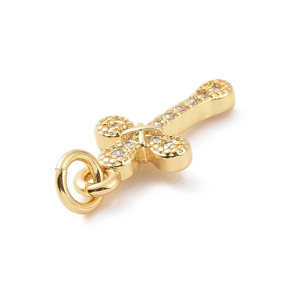 Dije colgante cruz zircones 15.5 mm baño oro / unidad3