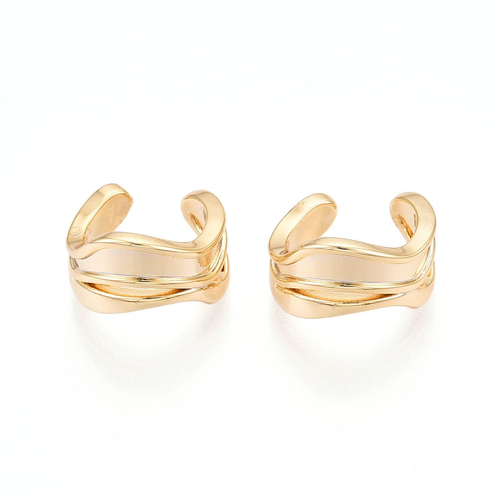 Ear cuff aros solitarios ondas gruesas 13 mm baño oro / unidad3