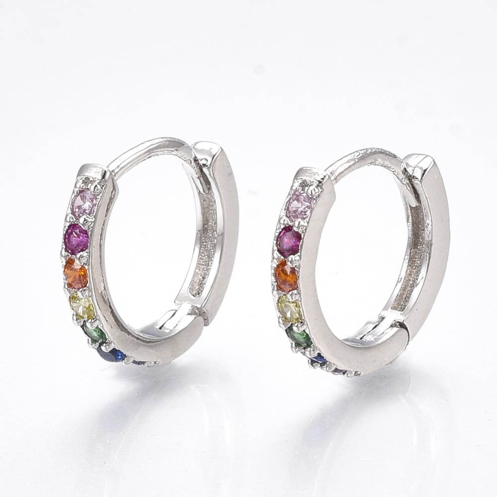 Argollas Huggie 14 mm con zircones Dorado plateado / par2
