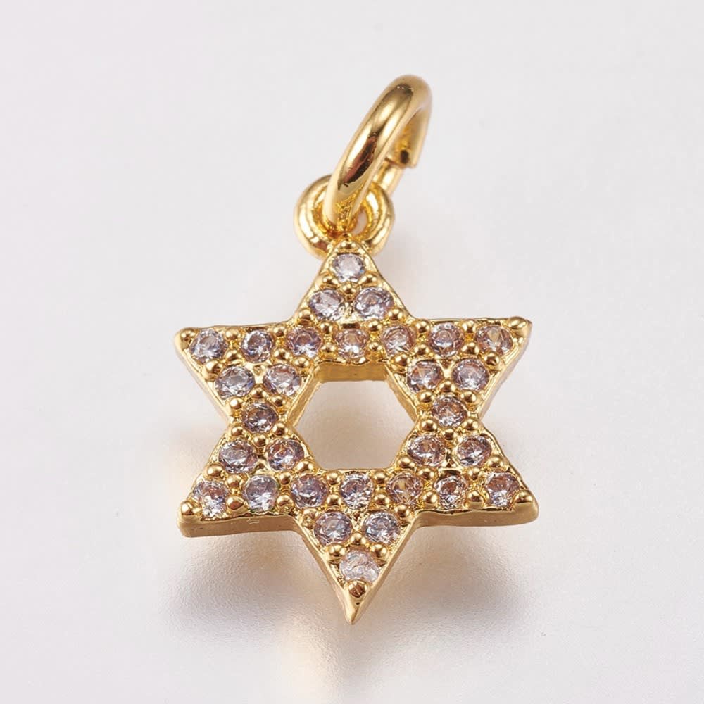 Dije colgante estrella de David 13.5 mm zircón baño de oro / unidad1