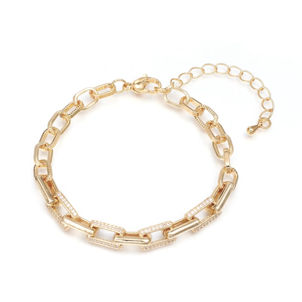 Pulsera eslabón rectangular elegante con zircón baño de oro / unidad1